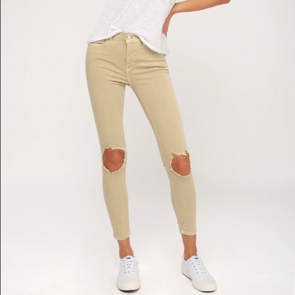 Free People High Rise Busted Khaki Skinny Jeans